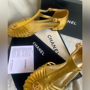 Chanel Gold Fisherman Sandals